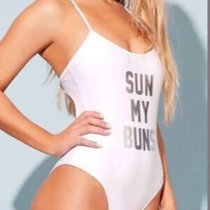 NWT Forever 21 White Sun my buns one piece bathing suit M